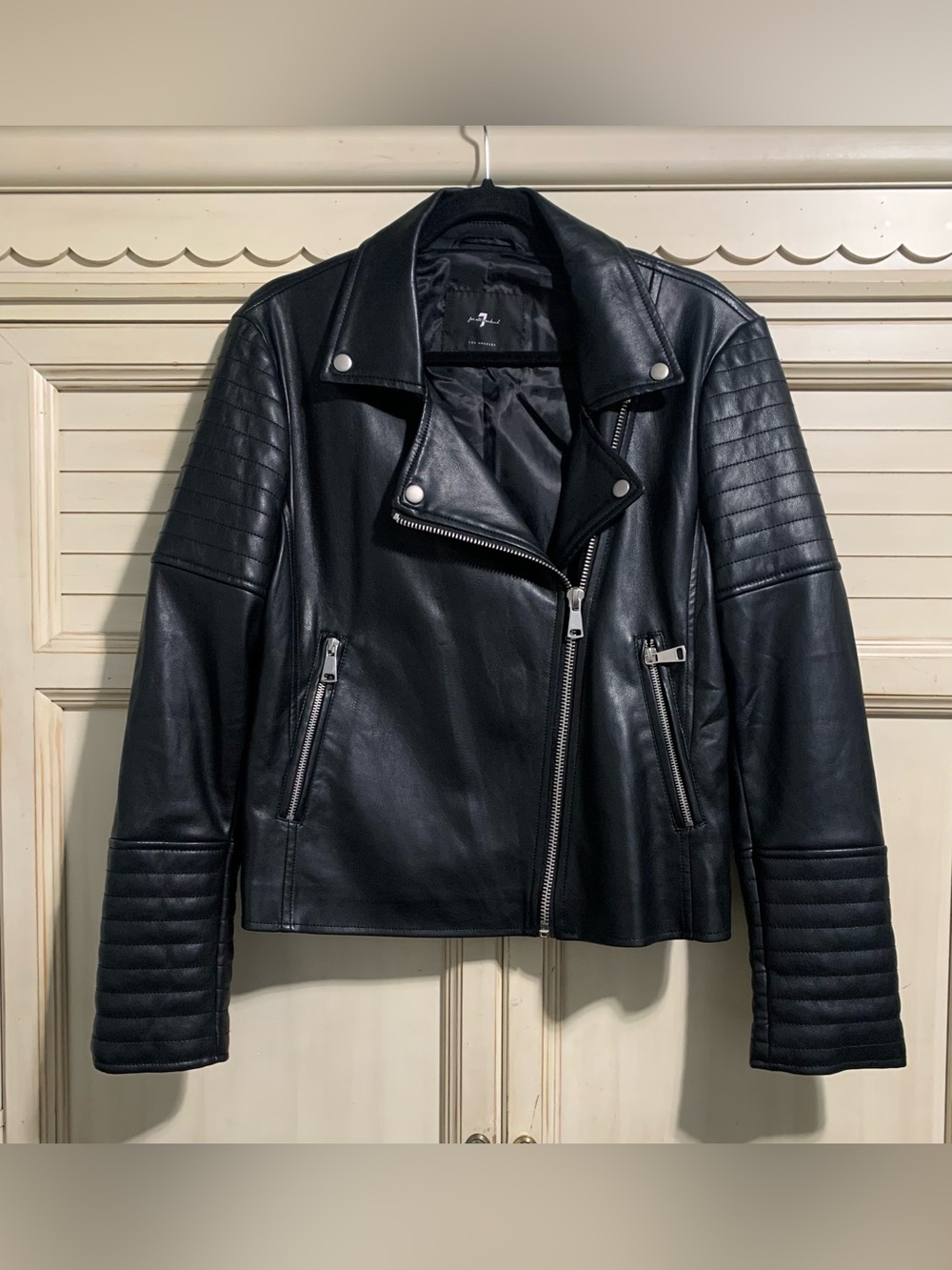 7 For All Mankind Black Faux Leather Moto Jacket Large